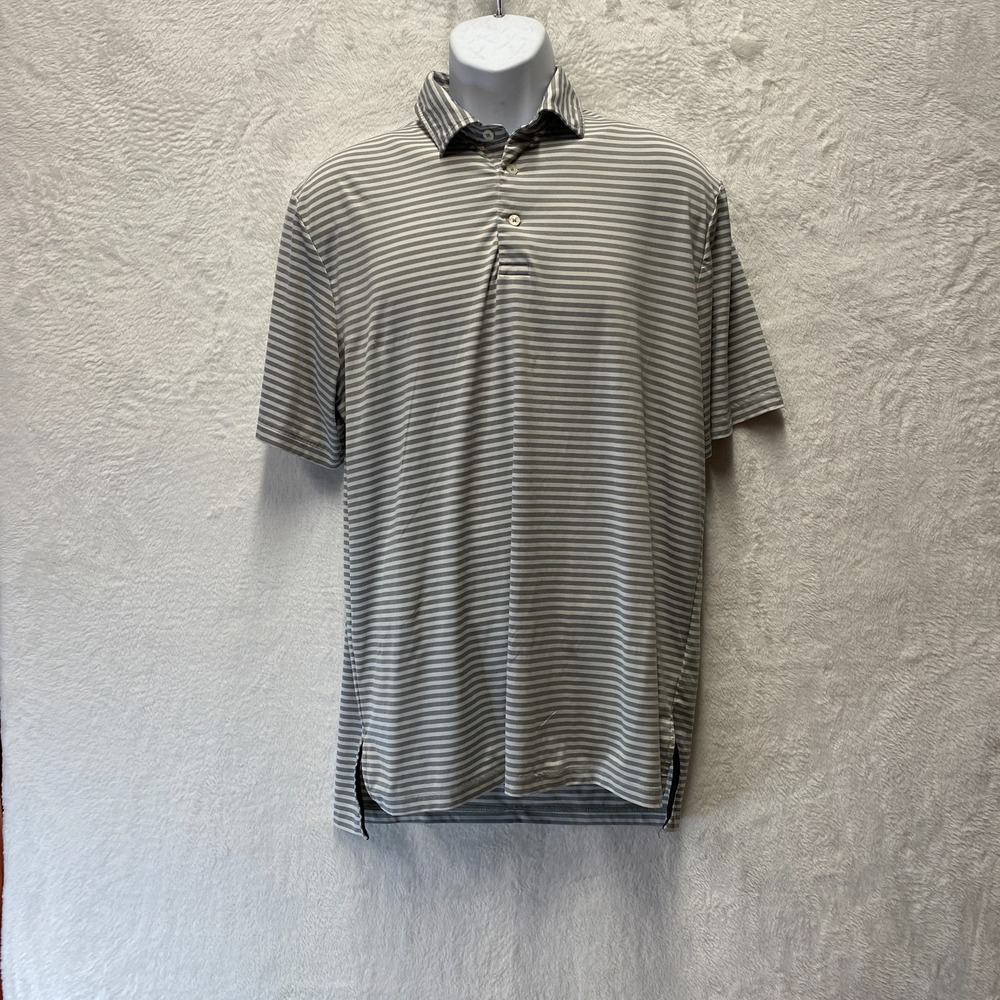 Ralph Lauren RLX Polo Shirt Mens Medium Gray Striped Wicking Golf Travel Preppy